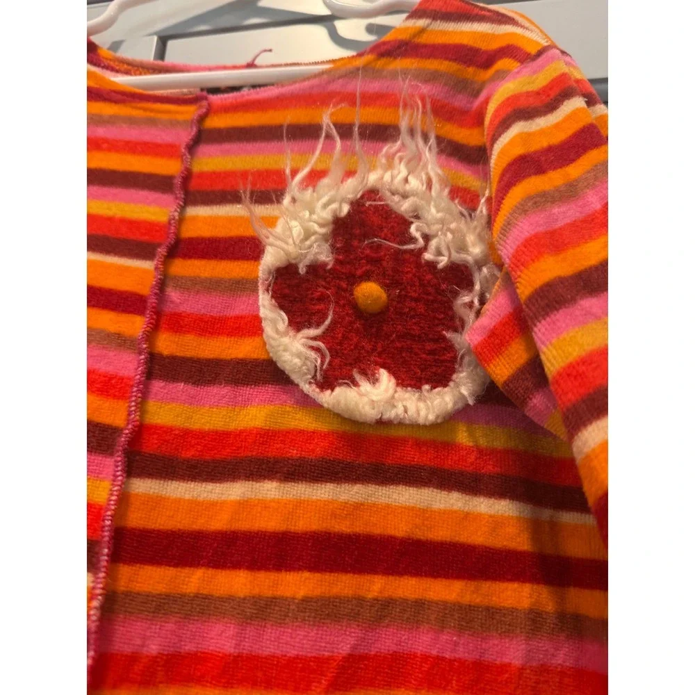 ZaZa Couture Girls Striped retro autumn shag Dress Floral Trim Size 10 velour